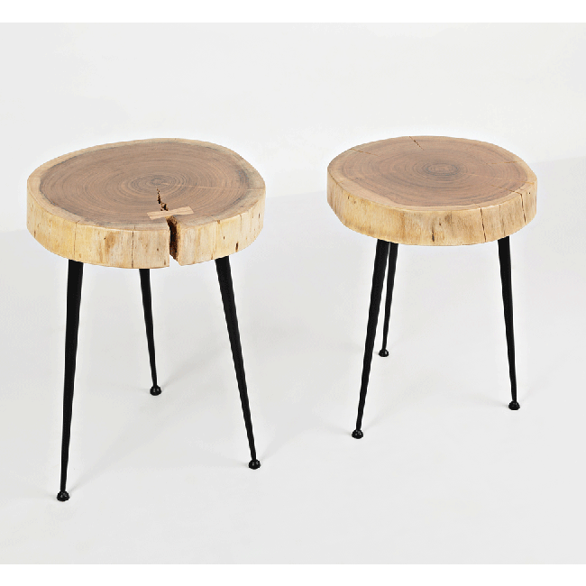 Global Archive Wood and Iron Accent Tables (Set of 2)