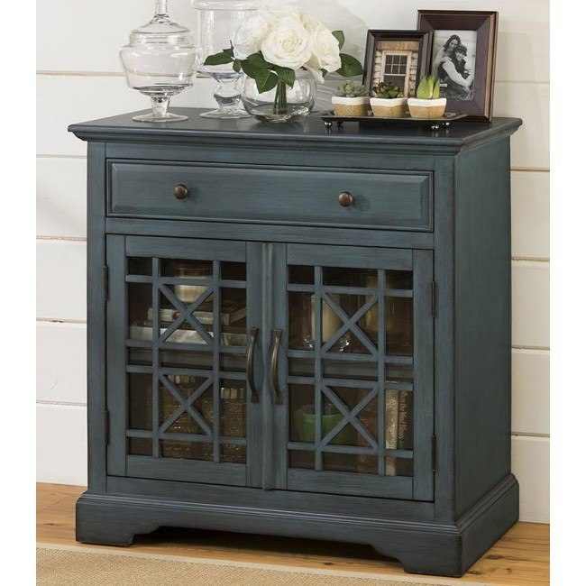 Blue accent cabinet on sale with doors