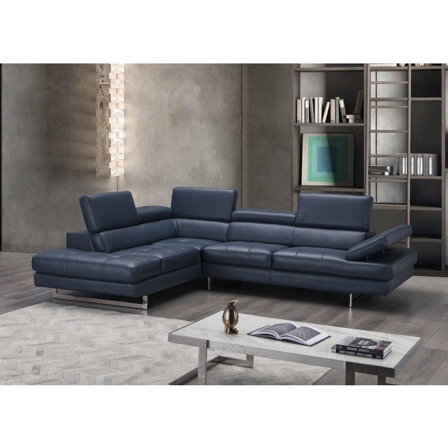 A761 Leather Left Chaise Sectional (Blue)