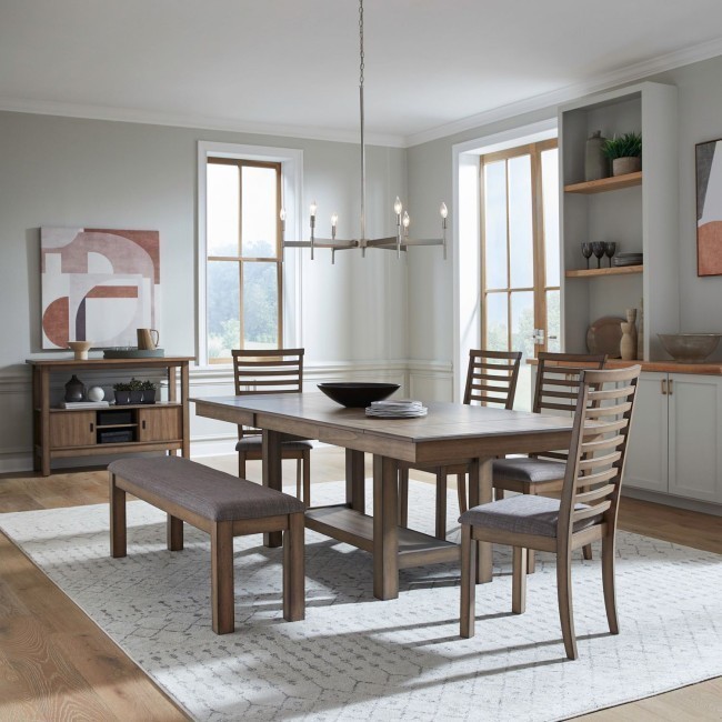 Brook Bay Sandstone Trestle Dining Room Set w/ Ladder Back Chairs and Bench