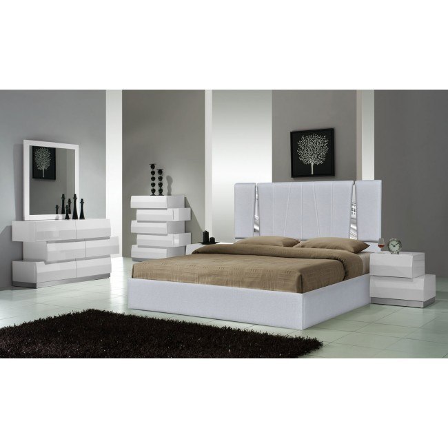 Milan White Bedroom Set W/ Matisse Silver Grey Bed JM Furniture