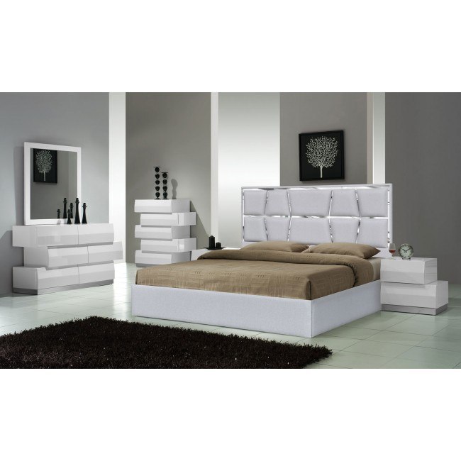 素敵でユニークな Milan White Bedroom Set W/ Degas Silver Grey Bed JM 洋楽