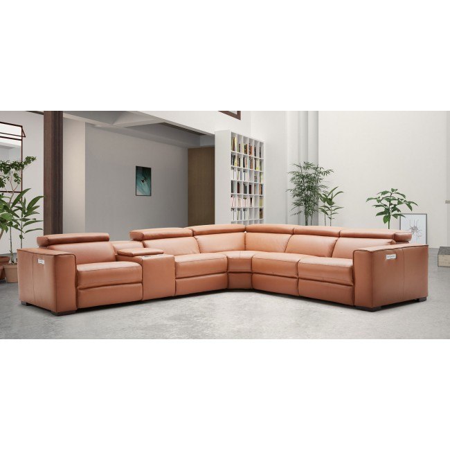 Caramel leather reclining sectional deals
