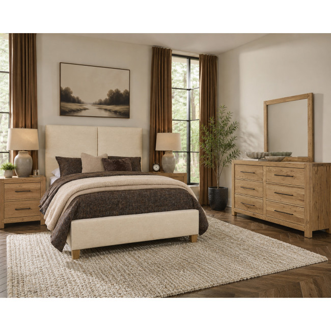 Joinery Natural Oak Upholstered Bedroom Set w/ Ivory Cream Bed