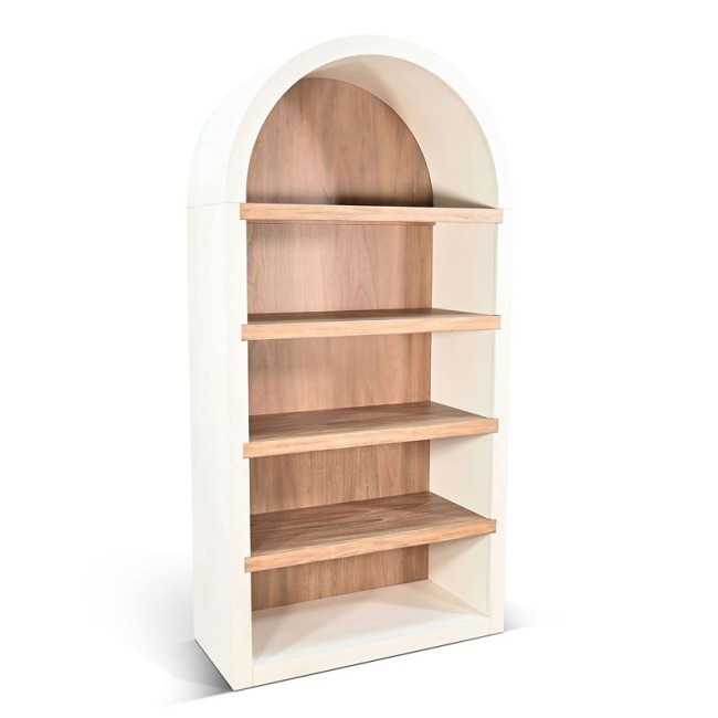Logan Arched Bookcase (Marble White and Oak Grove)