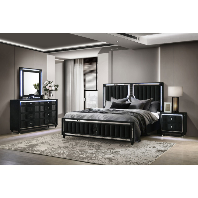 Ravenne Velvet Upholstered LED Panel Bedroom Set