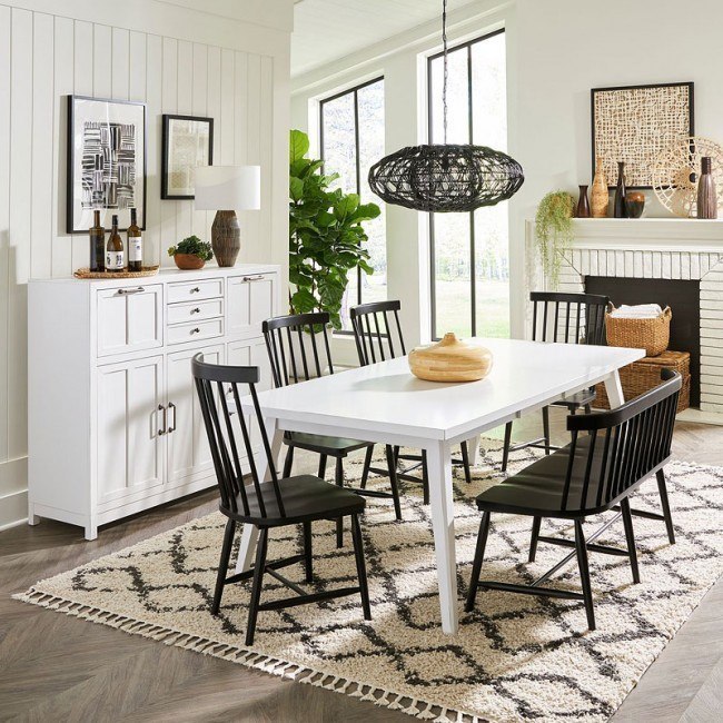 Capeside Cottage Rectangular Dining Room Set w/ Bench (White)