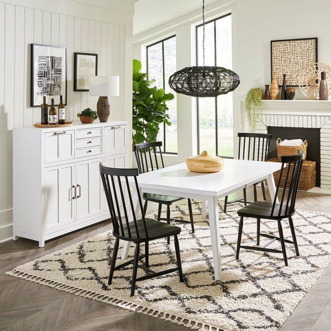 White table black chairs farmhouse sale