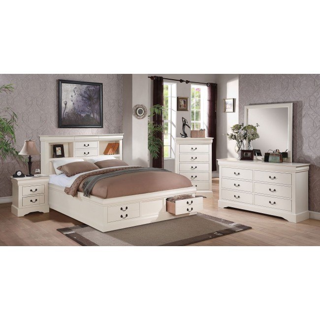 Louis Philippe III Bookcase Bedroom Set (White)