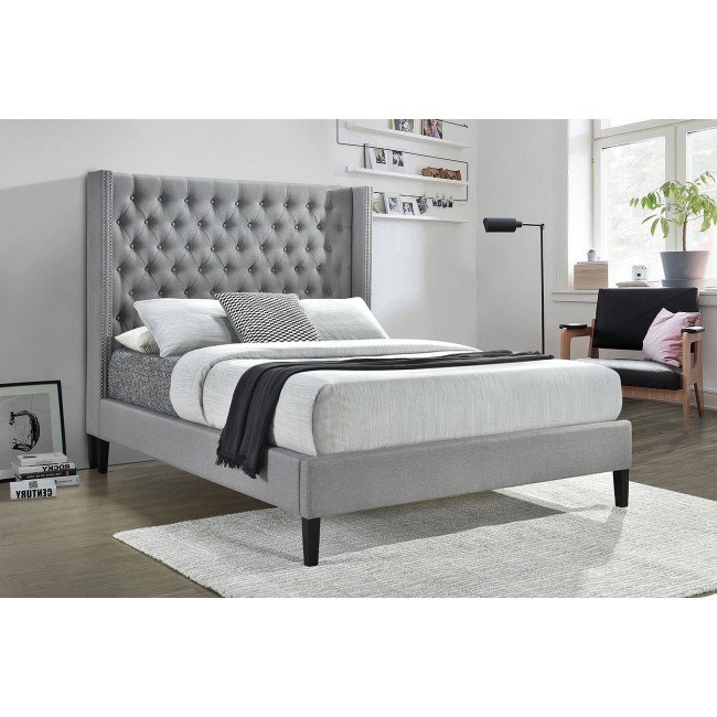 Grey headboard store with lights