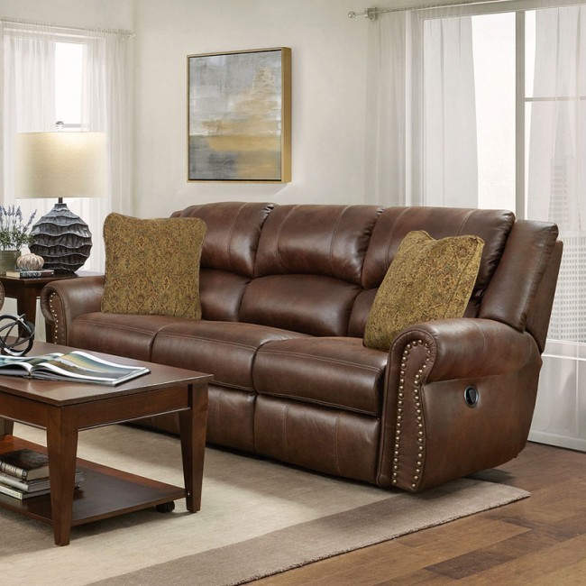 Reclining sofa with shop nailhead trim