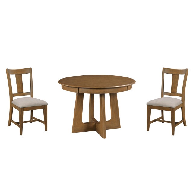 Kafe 44 Inch Round Dining Set w/ Splat Back Chairs (Latte)