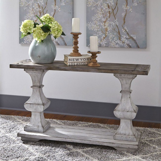 Distressed white sofa shop table
