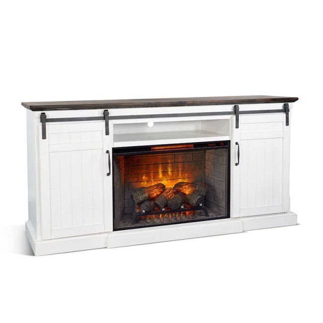 Carriage House 78 Inch TV Console w/ Sensor Fireplace Insert