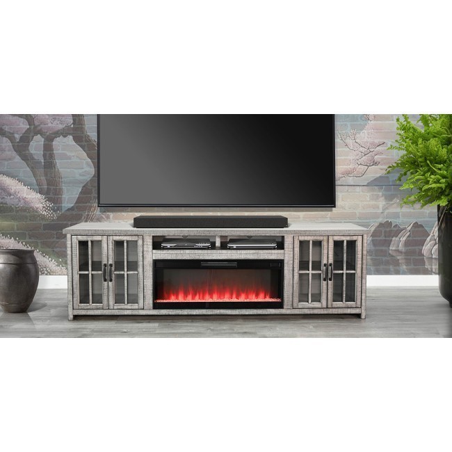 Alpine Grey 98 Inch Media Console w/ Crystal Fireplace Insert