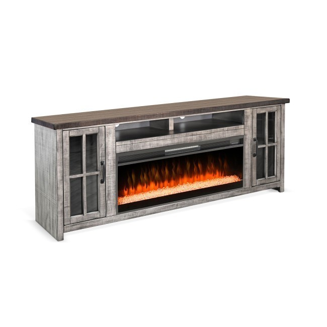 Homestead Hills 76 Inch Media Console w/ Crystal Fireplace Insert