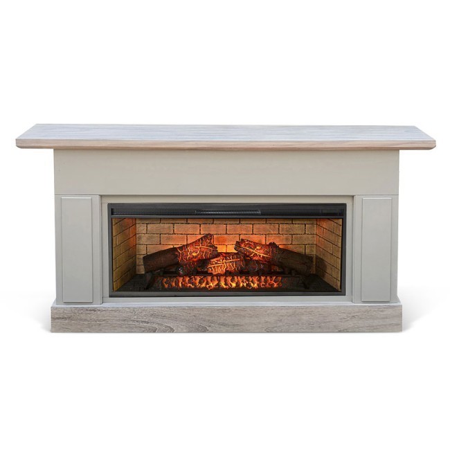 Wheat and Pavestone Fireplace Mantel w/ Log Fireplace Insert