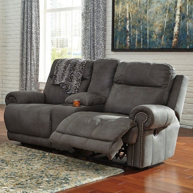 Austere Gray Double Reclining Loveseat W Console Signature Design