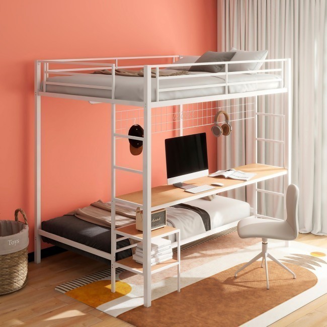 Bettoni Matte White Full over Twin Workstation Bunk Bed