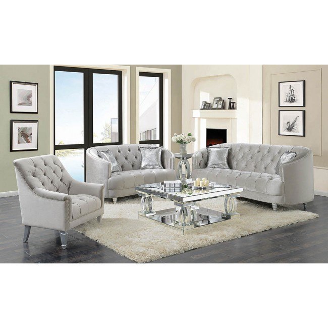 Frostine silver living room set sale