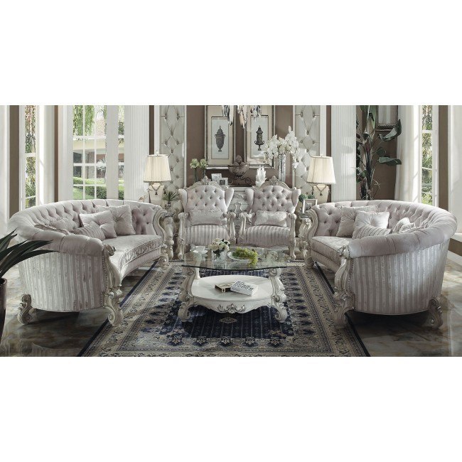 Versailles Crescent Living Room Set (Ivory Velvet)