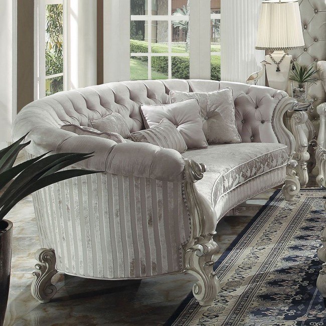 Versailles Crescent Sofa (Ivory Velvet)