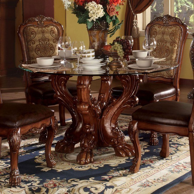 Wooden dining table on sale set with glass top