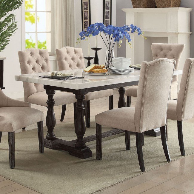 Acme gerardo dining table white marble clearance & weathered espresso