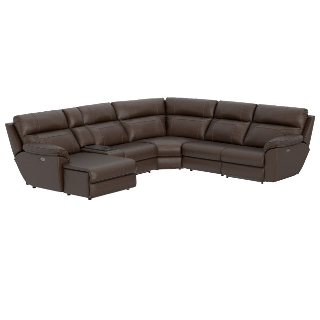 Sanford Espresso 6-Piece Power Reclining Left Chaise Sectional w/ Refrigerator