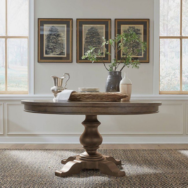Round farmhouse dining outlet table for 6