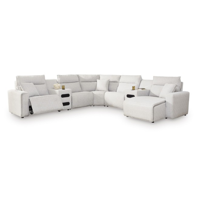 Modmax II Stone 7-Piece Power Reclining Right Chaise Sectional w/ Audio System