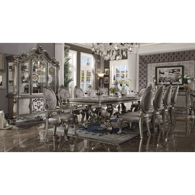 Versailles 136 Inch Dining Room Set Antique Platinum Acme Furniture Furniture Cart