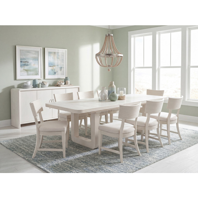 Maren Fresh Canvas Double Pedestal Dining Room Set w/ Fluted Curved Back Chairs