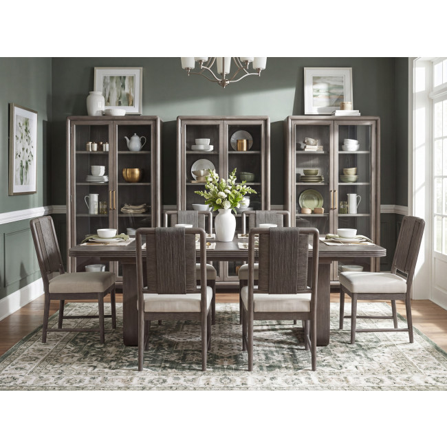 Maren Truffle Double Pedestal Dining Room Set w/ Woven Back Chairs
