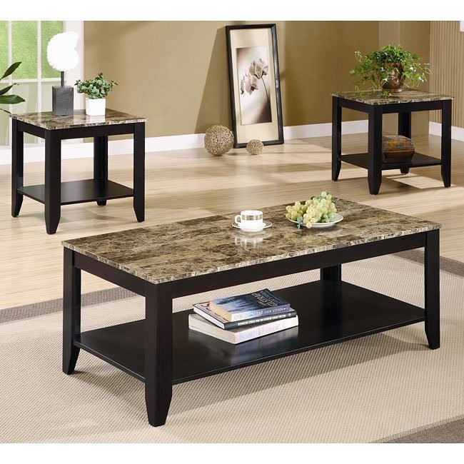 Black Faux Marble 3 Piece Occasional Table Set W Shelves Coaster Furniture Furniture Cart