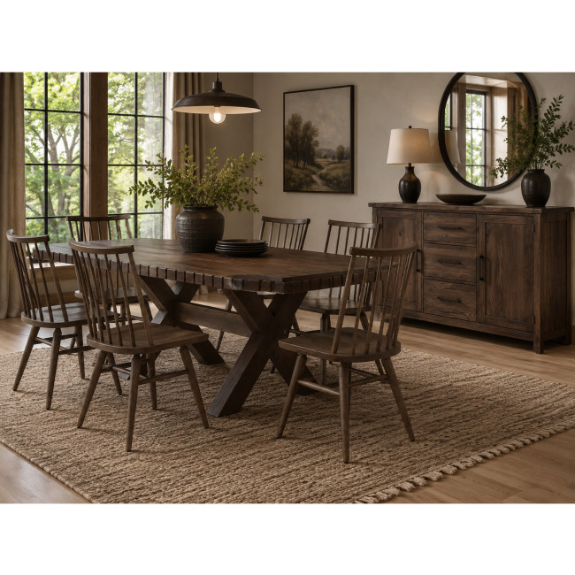 Dovetail Aged Grey Dovetail Dining Room Set w/ Spindle Side Chairs