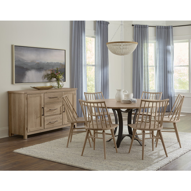 Dovetail Bleached White 60-inch Round Dining Room Set w/ Spindle Side Chairs