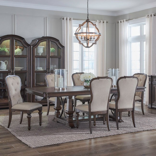 Provence Park Trestle Dining Room Set w/ Upholstered Chairs