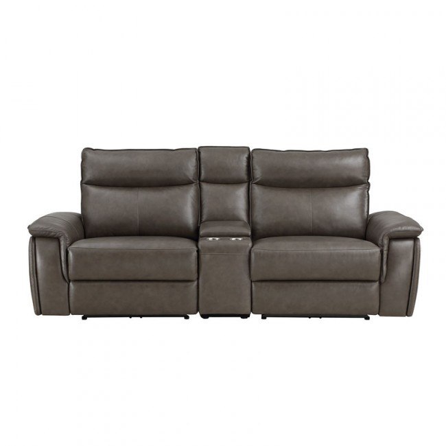 Maroni Power Reclining Console Loveseat w/ Power Headrests (Dark Brown)