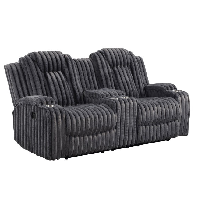 Phyllis Dark Gray Reclining Loveseat w/ Console