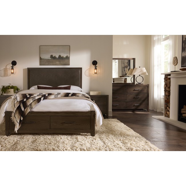 Lodge and Loft Dark Oak Sedona Brown Upholstered Storage Bedroom Set
