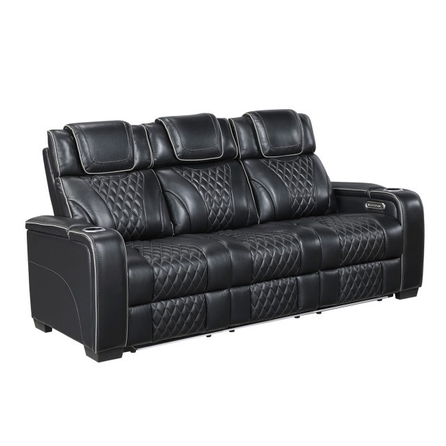 Apex Black Power Reclining Sofa w/ Drop-Down Table, Power Headrests, Air Massage and Heat