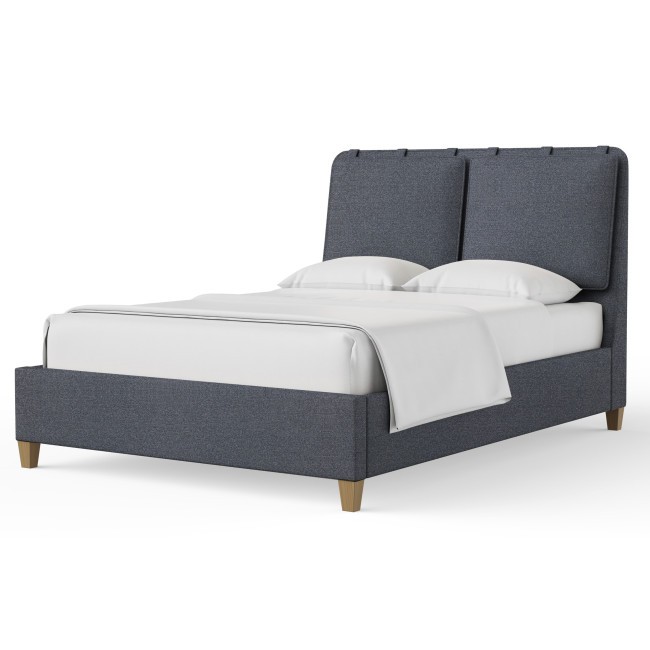 Nordhaven Nordic Walnut Upholstered Bed in Navy Tweed