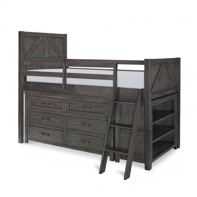 Bunkhouse Mid Loft Bed w Dresser and Bookcase