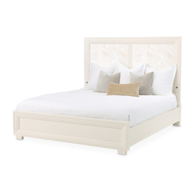 Portrait Alabaster White Panel Bed w/ LED Lights