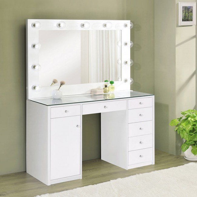 Modern White Vanity w/ Eleven Light Bulbs