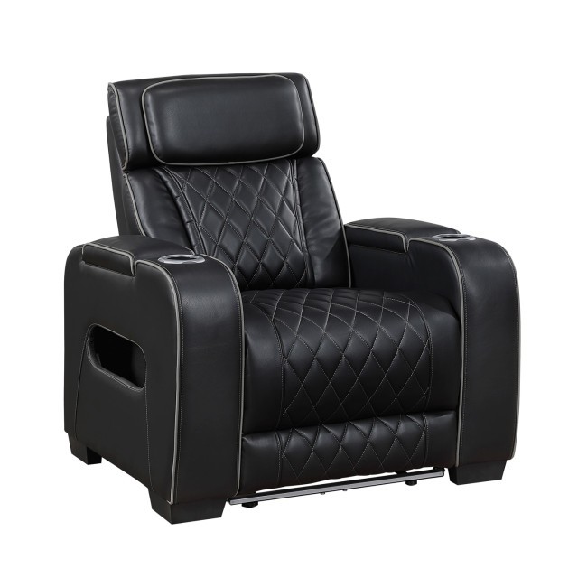 Fairway Black Power Recliner w/ Power Headrest and LED Lighting