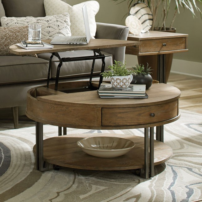 Saddletree-Hamilton Round Lift Top Coffee Table