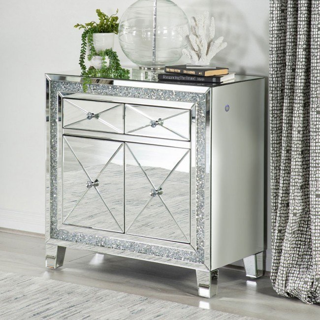 Mirrored Accent Cabinet W White LED Lighting Coaster Furniture