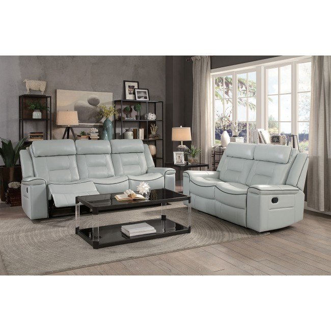 Light gray leather store living room set